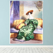 Elegante dame in groene jurk - Victoriaans kunstdr Canvas Afdruk (Insitu (Houten vloer))