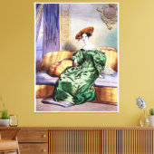 Elegante dame in groene jurk - Victoriaans kunstdr Canvas Afdruk (Insitu (Woonkamer))