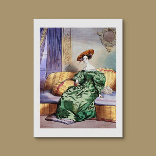 Elegante dame in groene jurk - Victoriaans kunstdr Poster