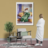Elegante dame in groene jurk - Victoriaans kunstdr Poster