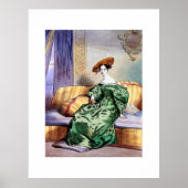 Elegante dame in groene jurk - Victoriaans kunstdr Poster (Voorkant)