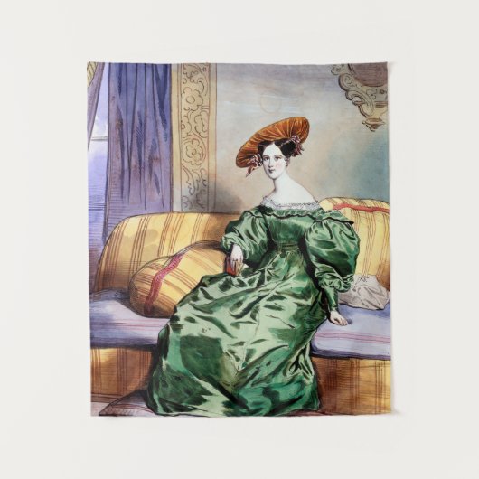 Elegante dame in groene jurk - Victoriaans kunstdr Wandkleed (Voorkant)