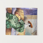 Elegante dame in groene jurk - Victoriaans kunstdr Wandkleed (Voorkant (horizontaal))