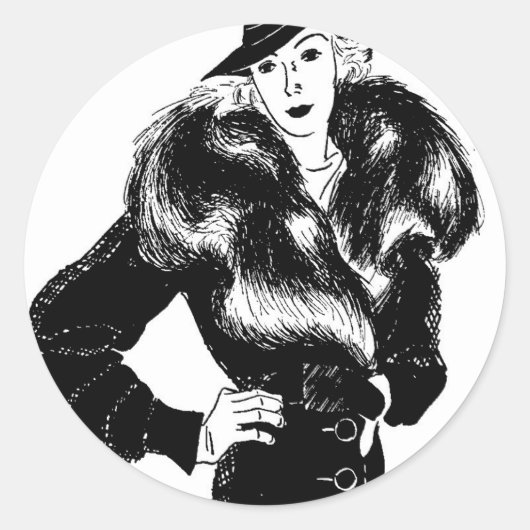 Elegante dame in zwarte jaren 1930 mode ronde sticker (Voorkant)