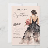 Elegante dame in zwarte jurk 18e verjaardag partij kaart (Voorkant)