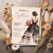 Elegante dame in zwarte jurk 18e verjaardag partij kaart