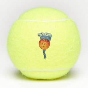 Elegante dame met Apple Head Blue Dress Fancy Pet Tennisballen