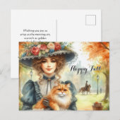 Elegante dame met kat Gelukkige herfst  Briefkaart (Voorkant / Achterkant)