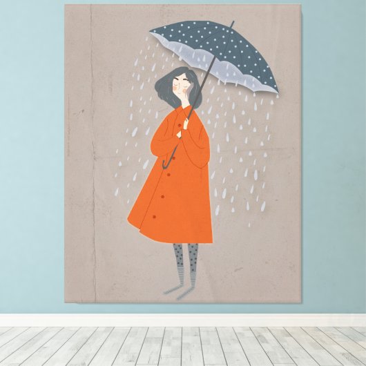 Elegante dame met paraplu canvas afdruk (Insitu (Houten vloer))