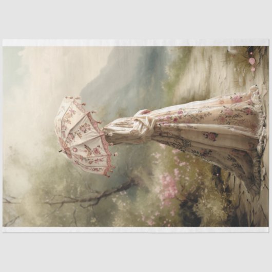 Elegante dame & parasol portretkunst tissuepapier (Voorkant)