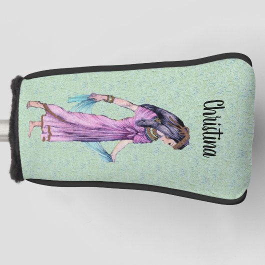 Elegante dame uit Egypte Paarse jurk groen Golfheadcover (Voorkant)