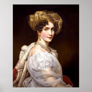 Elegante dame uit vroeger tijden in witte parels poster