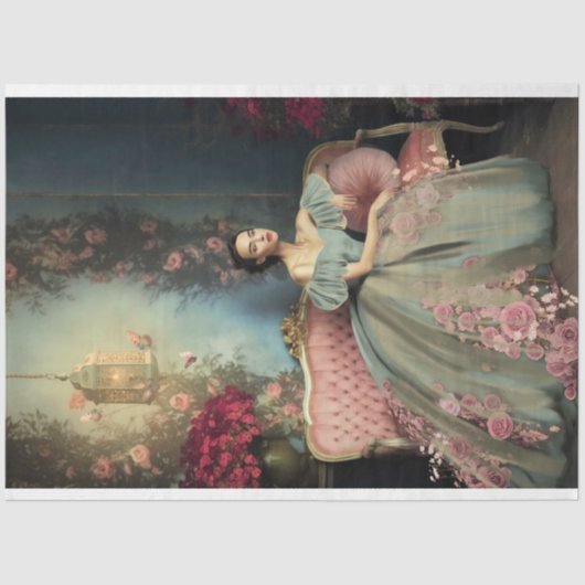 Elegante Dame zittend, Shabby Chic & Floral Art Tissuepapier (Voorkant)