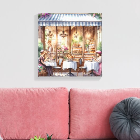 Elegante dames bij Parijse bakkerij Canvas Afdruk (Insitu (Woonkamer))