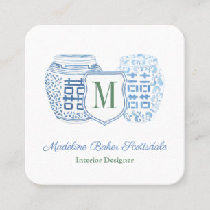 Elegante Dames Chinoiserie Monogram Vierkante Visitekaartje