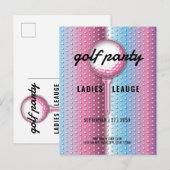 Elegante Dames Golf Feest Design Uitnodiging Briefkaart (Voorkant / Achterkant)