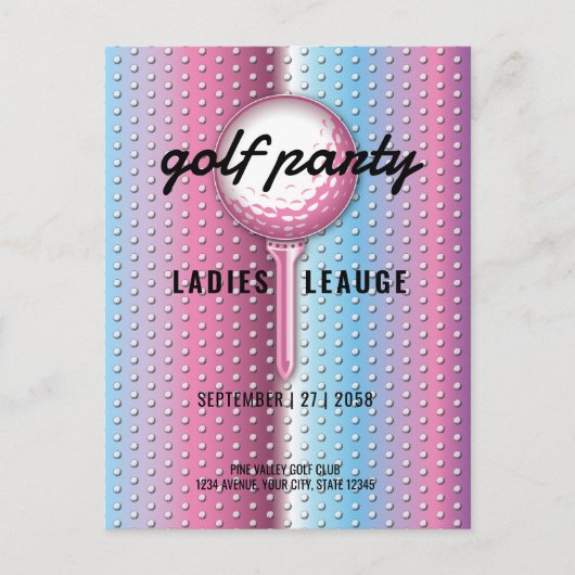 Elegante Dames Golf Feest Design Uitnodiging Briefkaart (Voorkant)