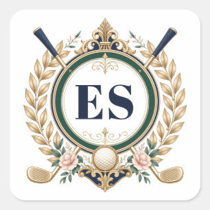 Elegante Damesgolf Monogram Vierkante Sticker