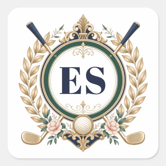 Elegante Damesgolf Monogram Vierkante Sticker (Voorkant)