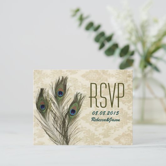 elegante damespauw RSVP Uitnodiging Briefkaart (Staand voorkant)