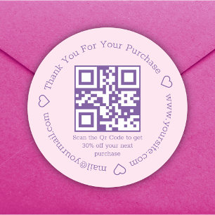 elegante dank je bedrijfs qr code roze paars ronde sticker