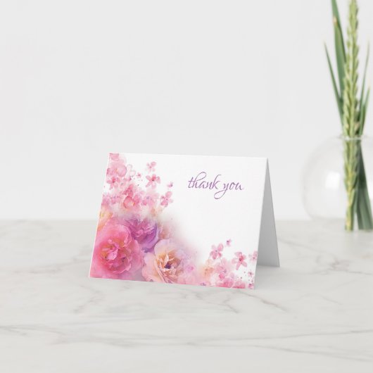Elegante Dank Je Hand Schrift Waterverf Bloemen Bedankkaart (Voorkant)