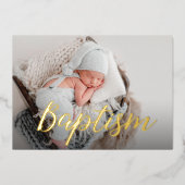 Elegante Dank Je Wel Baby Foto Doop Script Folie Uitnodiging (Voorkant)