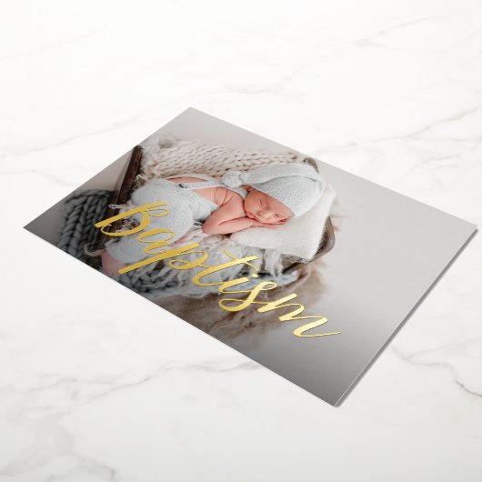 Elegante Dank Je Wel Baby Foto Doop Script Folie Uitnodiging (Gedraaid)