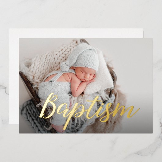 Elegante Dank Je Wel Baby Foto Doop Script Folie Uitnodiging (Voorkant / Achterkant)