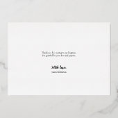 Elegante Dank Je Wel Baby Foto Doop Script Folie Uitnodiging (Achterkant)