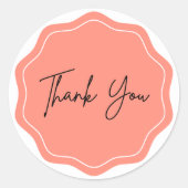 Elegante "Dank je wel" sticker – Koraal golvende r (Voorkant)