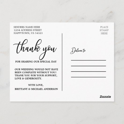 Elegante dank je zwarte script huwelijksfoto briefkaart (Achterkant)