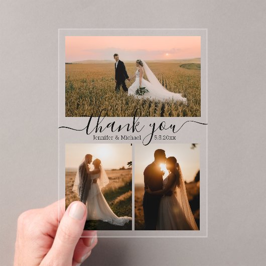 Elegante dank u 3 foto's bruiloft acryl uitnodigingen (Insitu (Draagbaar))