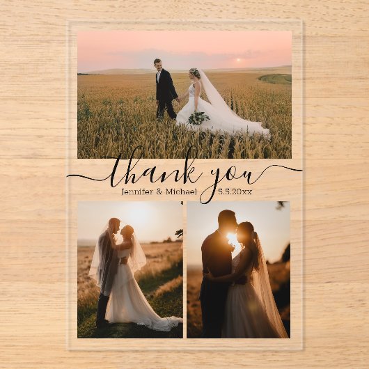 Elegante dank u 3 foto's bruiloft acryl uitnodigingen (Voorkant)