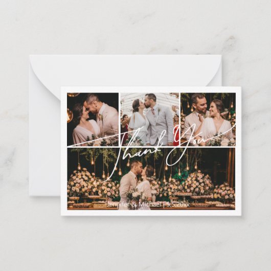 Elegante dank u 4 foto's Collage bruiloft chic Notitiekaartje (Voorkant)