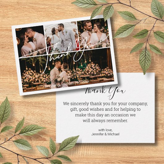 Elegante dank u 4 foto's Collage bruiloft chic Notitiekaartje