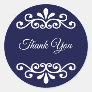 Elegante Dank U Calligrafie op Navy Blue Ronde Sticker
