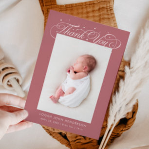 Elegante Dank U Calligrafie Roze Geboorte Aankondiging
