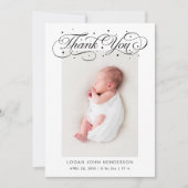 Elegante Dank U Calligrafie Witte Geboorte Aankondiging (Voorkant)