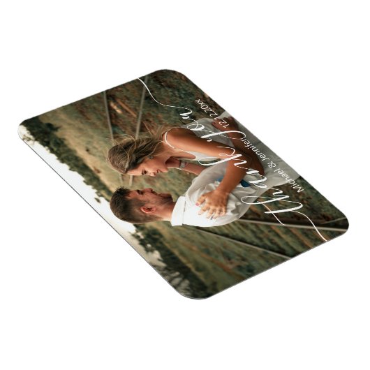 Elegante dank u eenvoudige script bruiloft foto magneet (Rechterzijde)