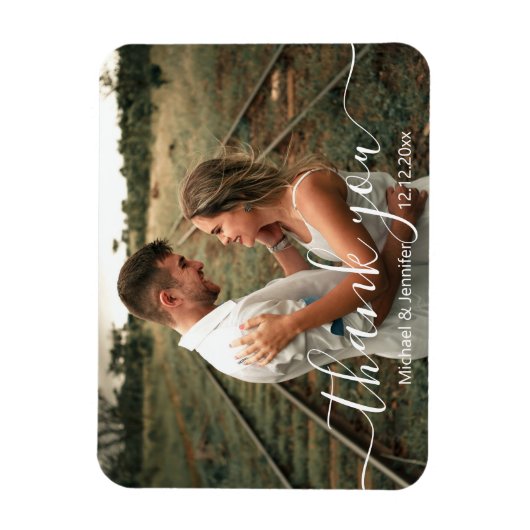 Elegante dank u eenvoudige script bruiloft foto magneet (Verticaal)