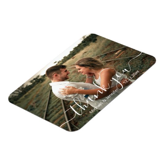 Elegante dank u eenvoudige script bruiloft foto magneet (Linkerzijde)