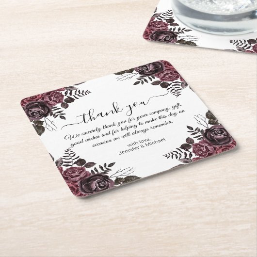 Elegante dank u Gothic bloemen bruiloft Kartonnen Onderzetters (Schuin)