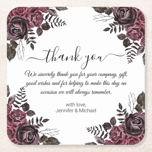 Elegante dank u Gothic bloemen bruiloft Kartonnen Onderzetters (Voorkant)