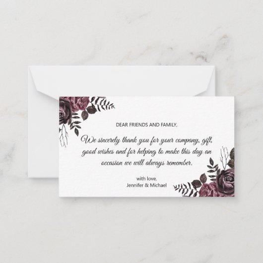 Elegante Dank u Gotische bloemen bruiloft modern Notitiekaartje (Achterkant)