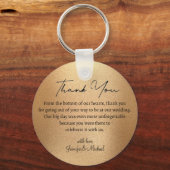Elegante dank u gouden metallic bruiloft sleutelhanger (Achterkant)
