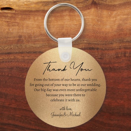 Elegante dank u gouden metallic bruiloft sleutelhanger (Voorkant)