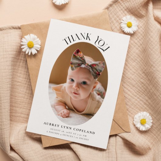 Elegante dank u Oval Geboorteaankondiging Foto Aankondiging