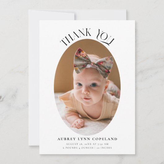 Elegante dank u Oval Geboorteaankondiging Foto Aankondiging (Voorkant)