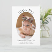 Elegante dank u Oval Geboorteaankondiging Foto Aankondiging (Staand voorkant)